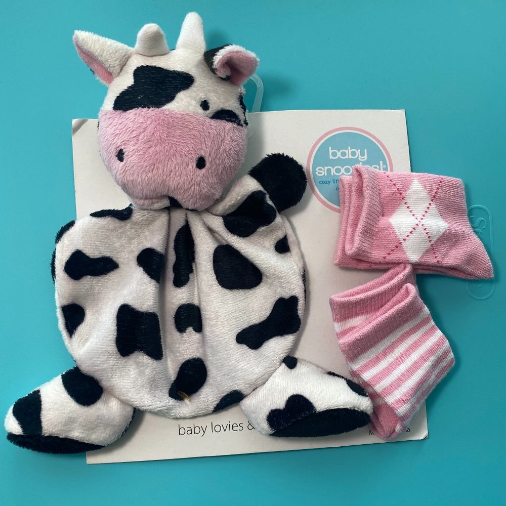 Baby Snoozies Baby Lovies Cow & Pink White Sock Set